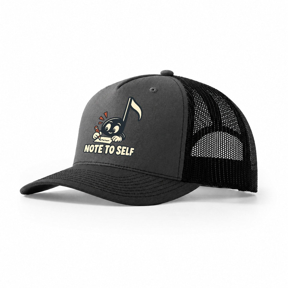 Note To Self Familiar Punchlines Trucker Hat – Dark Grey Black