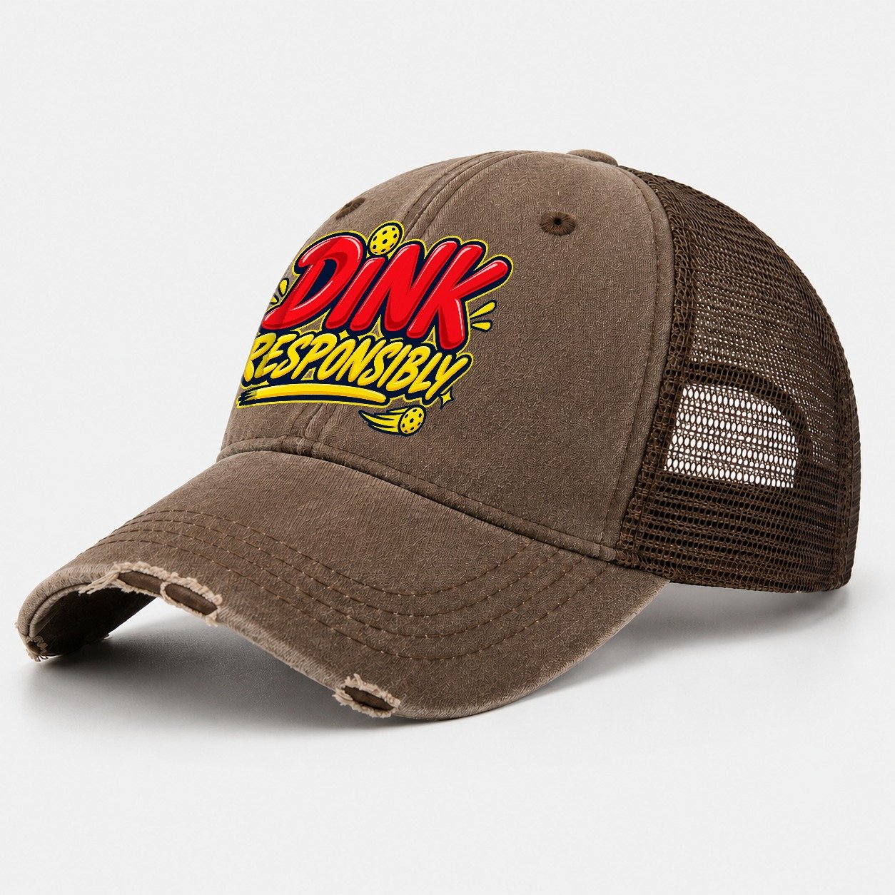 Dink Responsibly Pickleball Life Washed Trucker Hat – Coffee