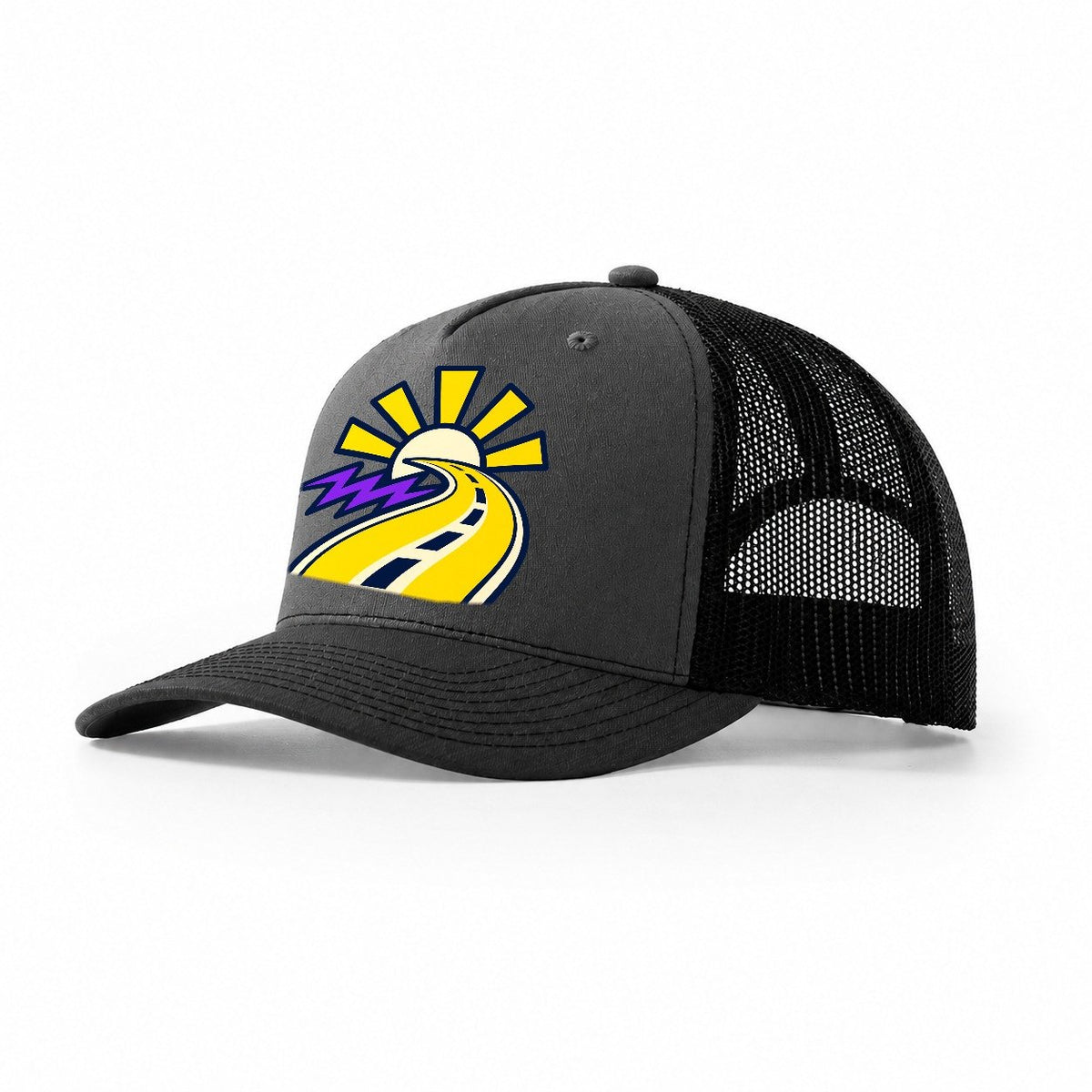Road To Sunburst 90S Running Clubs Trucker Hat – Dark Grey Black