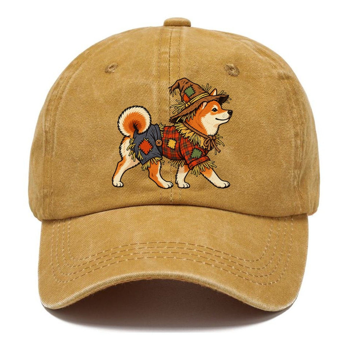 One Shiba Inu In Halloween Costume Scarecrow Costume With Straw Patches And A Plaid Shirt Halloween Dog Parade Classic Cap – Golden Harvest