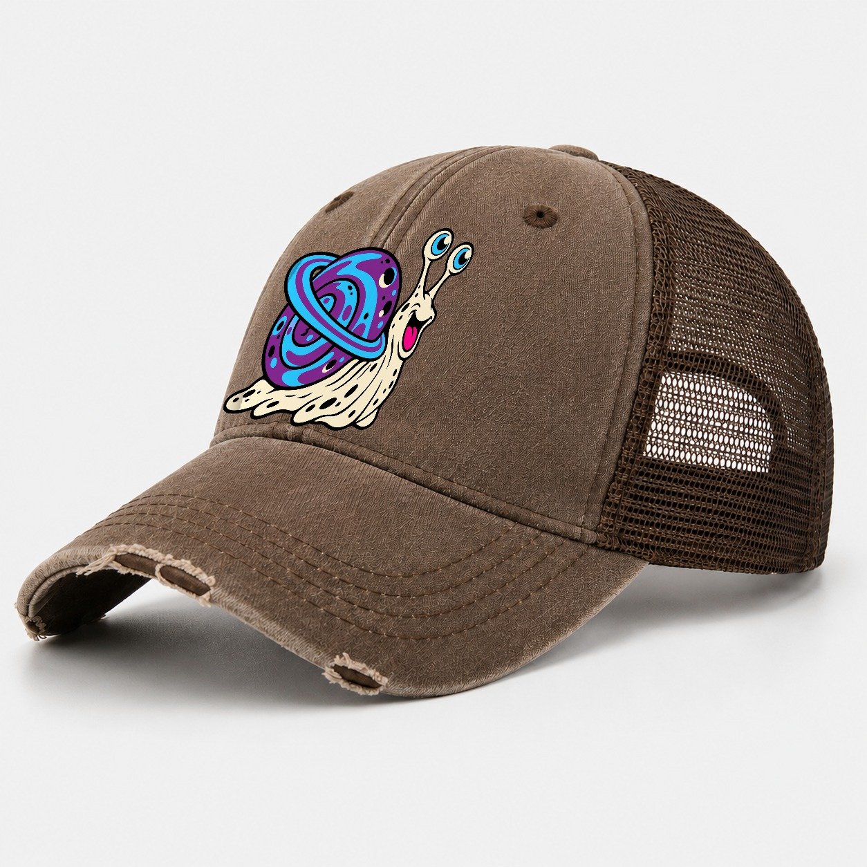 Snail Shell Planet Crazy Styles Washed Trucker Hat – Coffee