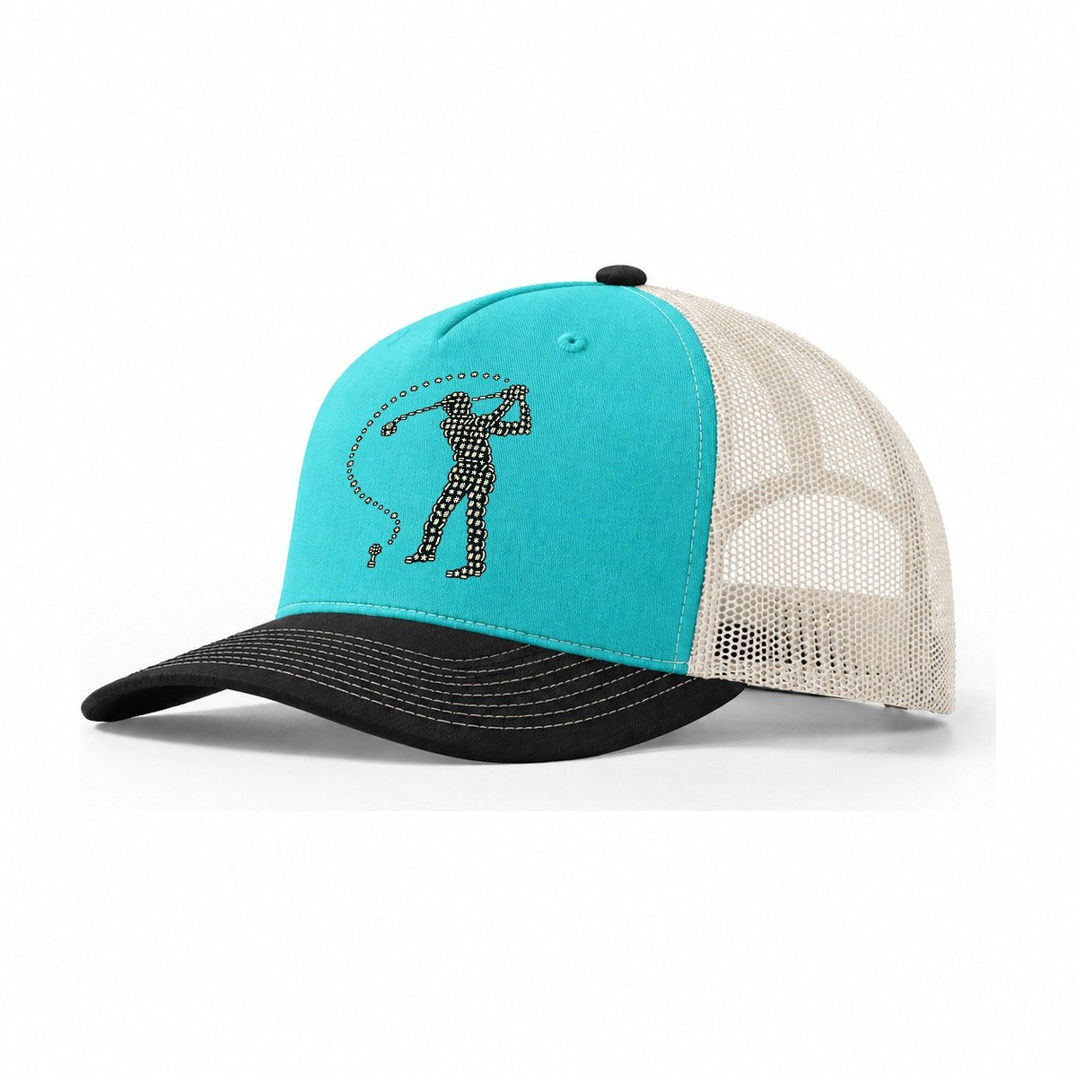 Golf Swing Arc Trucker Hat – Aqua Black White