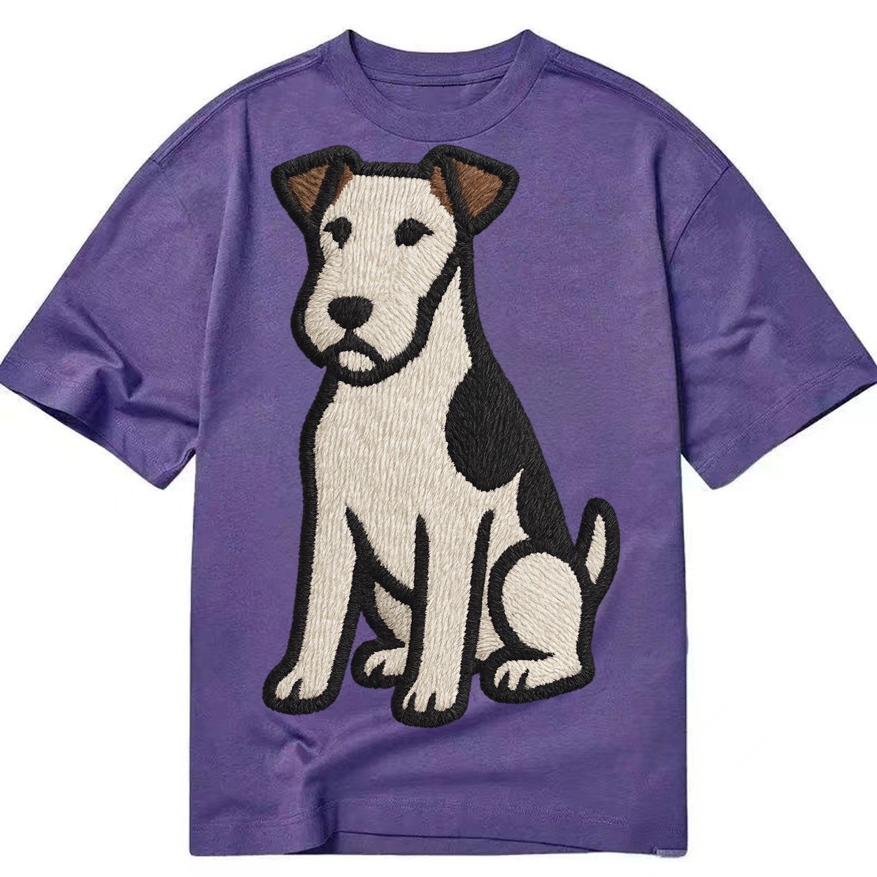 Wire Fox Terrier White With Black Markings Embroidered Desig Classic T-shirt – Purple