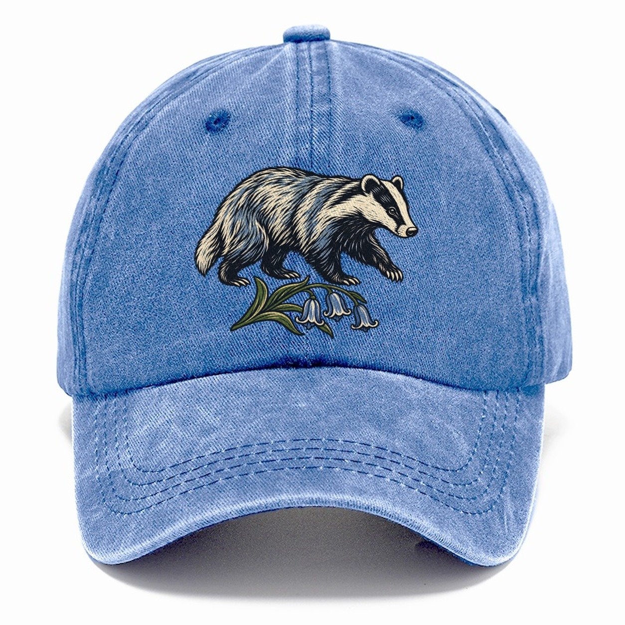 British Badger With Bluebell Sprig Uk Culture Heritage Classic Cap – Summer Sky