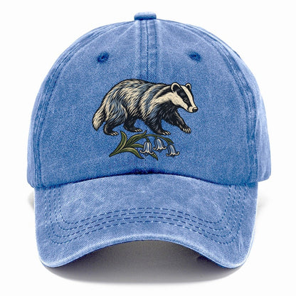 British Badger With Bluebell Sprig Uk Culture Heritage Classic Cap – Summer Sky