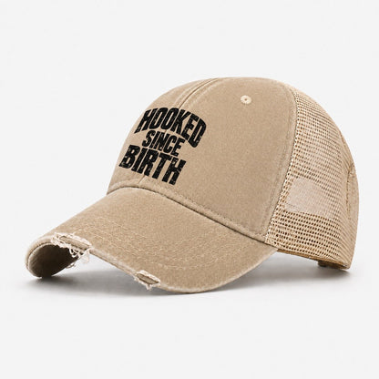 Hooked Since Birth Fishing Club Washed Trucker Hat – Khaki