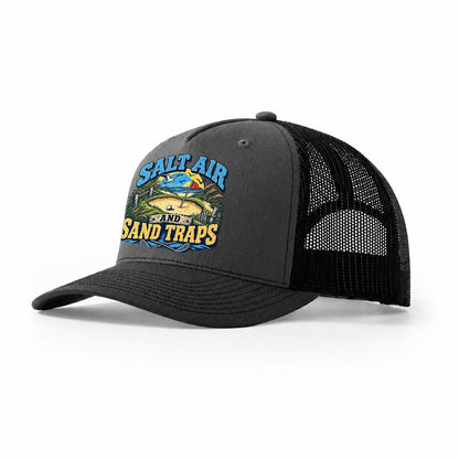 Salt Air And Sand Traps Golf Life Trucker Hat – Dark Grey Black