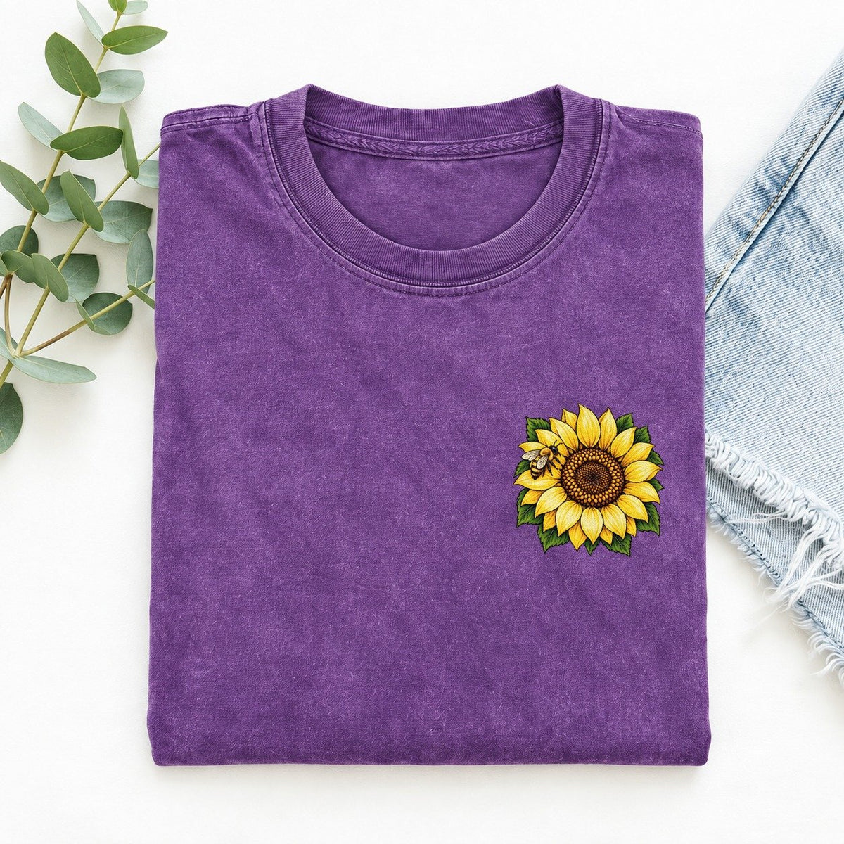 Vintage Sunflower Left Chest Vintage T-shirt – Purple