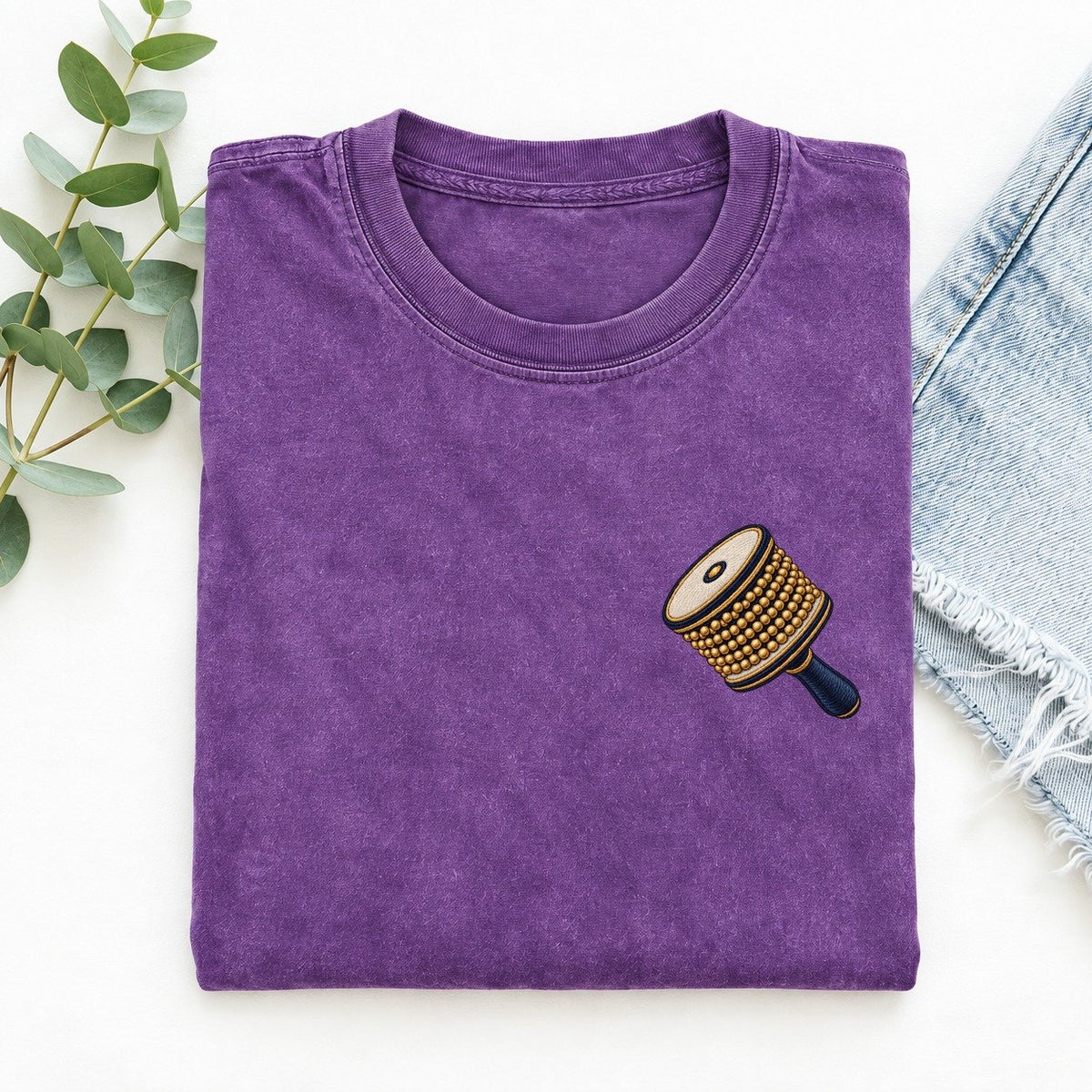 Cabasa Bead Roll Left Chest Vintage T-shirt – Purple