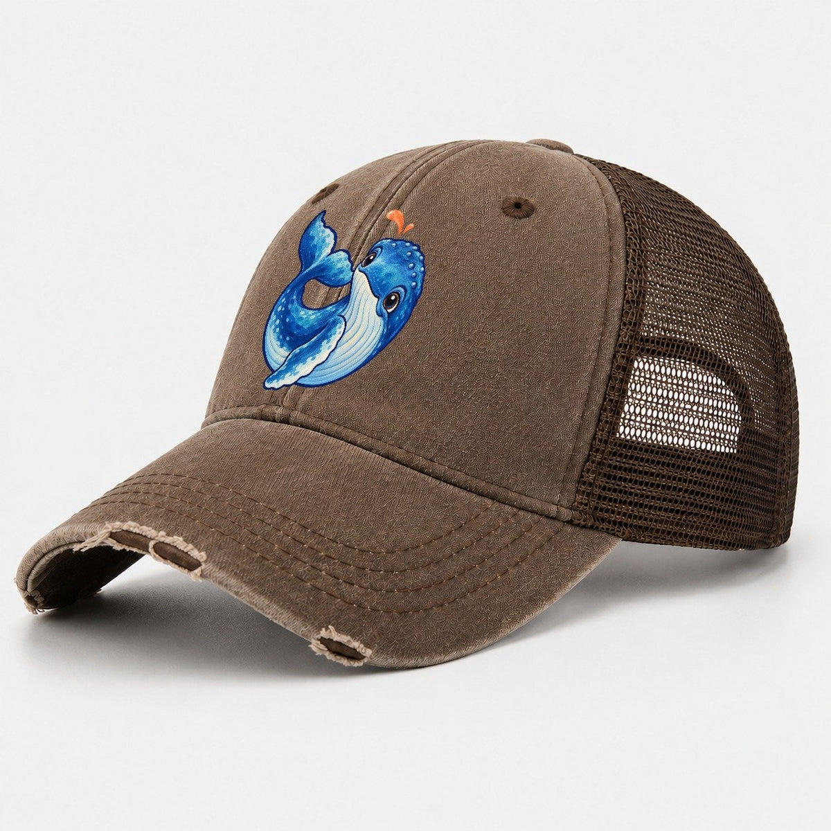 Humpback Whale Tail Curl Sea Sprite Washed Trucker Hat – Coffee