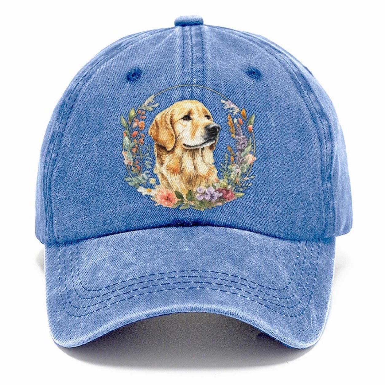 Golden Retriever Floral Portrait Classic Cap – Summer Sky