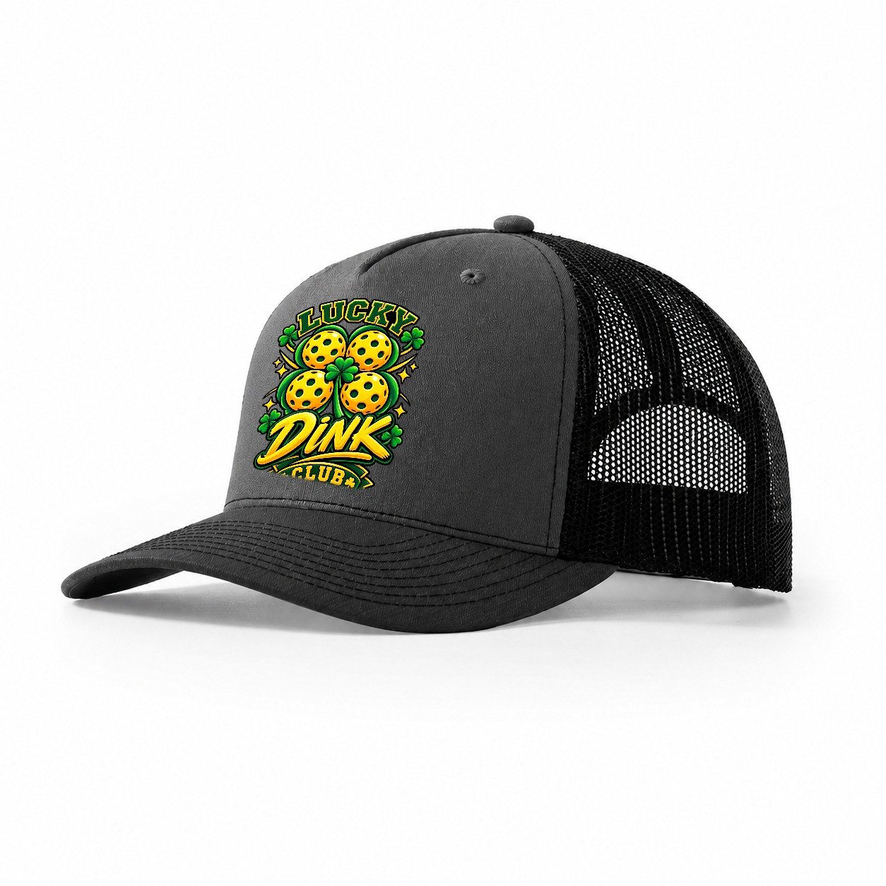 Lucky Dink Club Pickleball Life Trucker Hat – Dark Grey Black