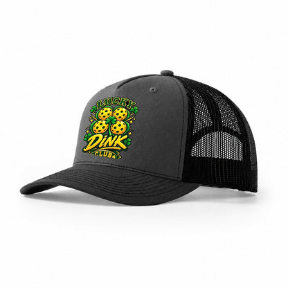 Lucky Dink Club Pickleball Life Trucker Hat – Dark Grey Black
