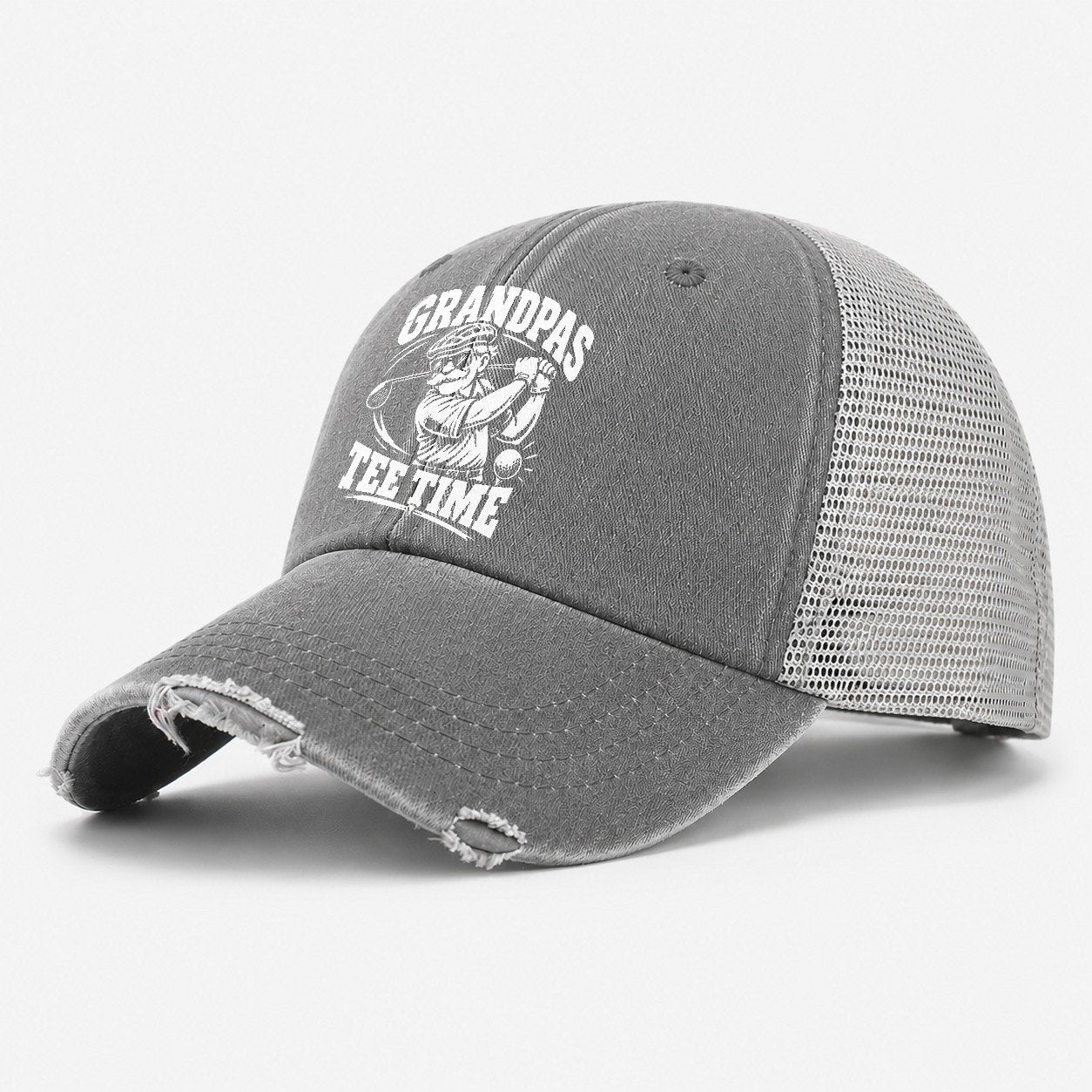 Grandpas Tee Time Golf Life Washed Trucker Hat – Grey