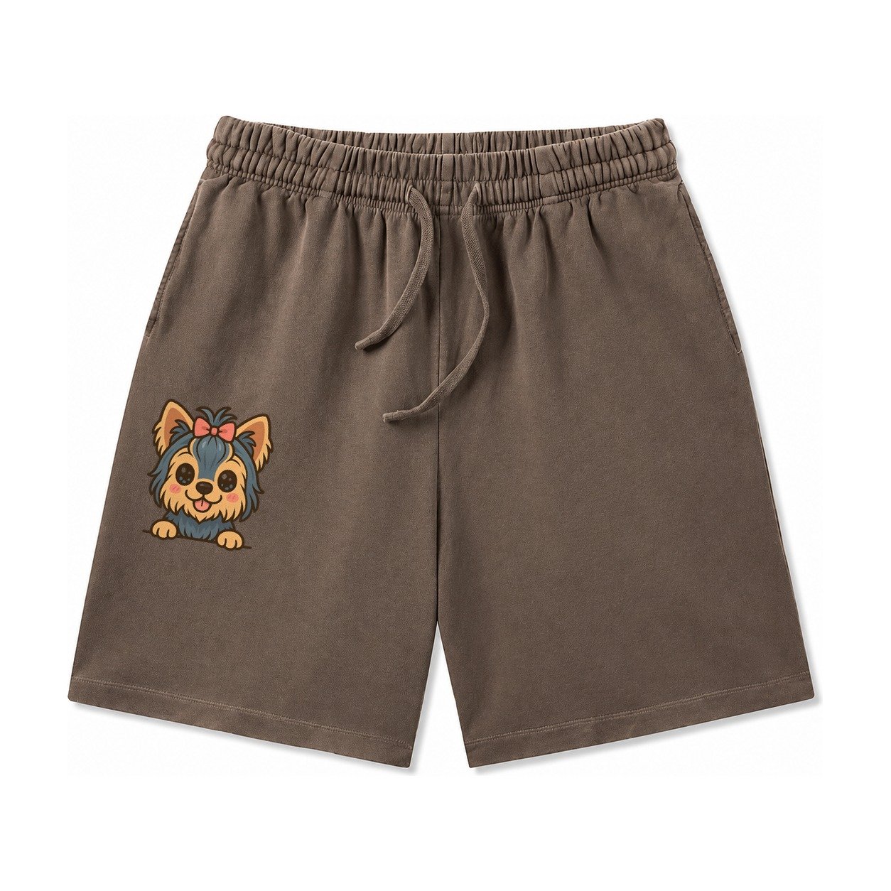 Yorkshire Terrier Modern Tiny Dog Logo Washed Shorts – Coffee