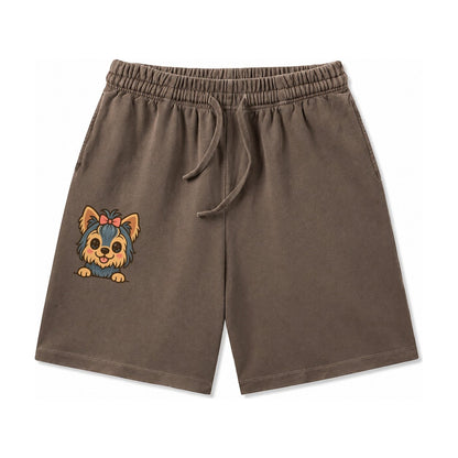 Yorkshire Terrier Modern Tiny Dog Logo Washed Shorts – Coffee