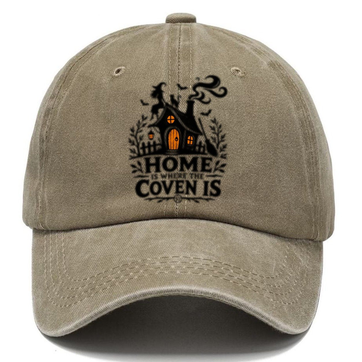 Home Is Where The Coven Is Slogan Witch Magic Classic Cap – Warm Sand