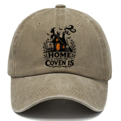 Home Is Where The Coven Is Slogan Witch Magic Classic Cap – Warm Sand