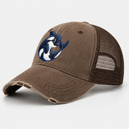 Orca Moon Curl Sea Sprite Washed Trucker Hat – Coffee
