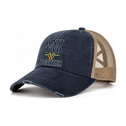 Knit Two Together Yarn Crafts Women's Ponytail Trucker Hat – Navy Khaki