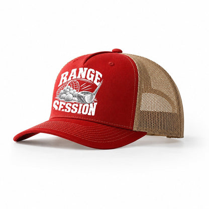 Range Session Golf Life Trucker Hat – Red Khaki
