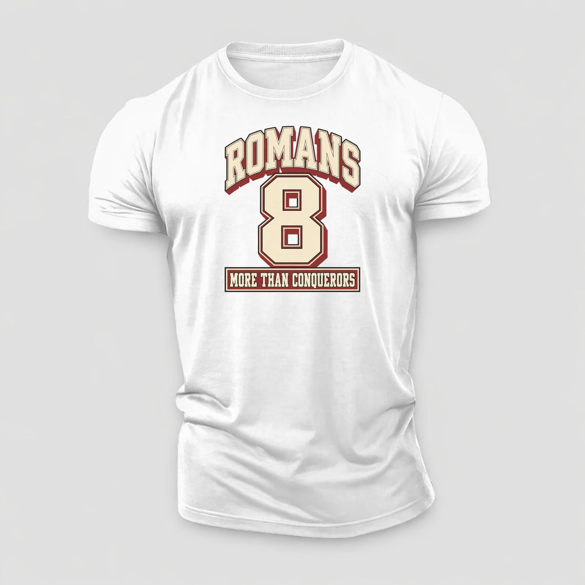 Romans 8 Varsity Chapel Varsity Cotton T-Shirt – White