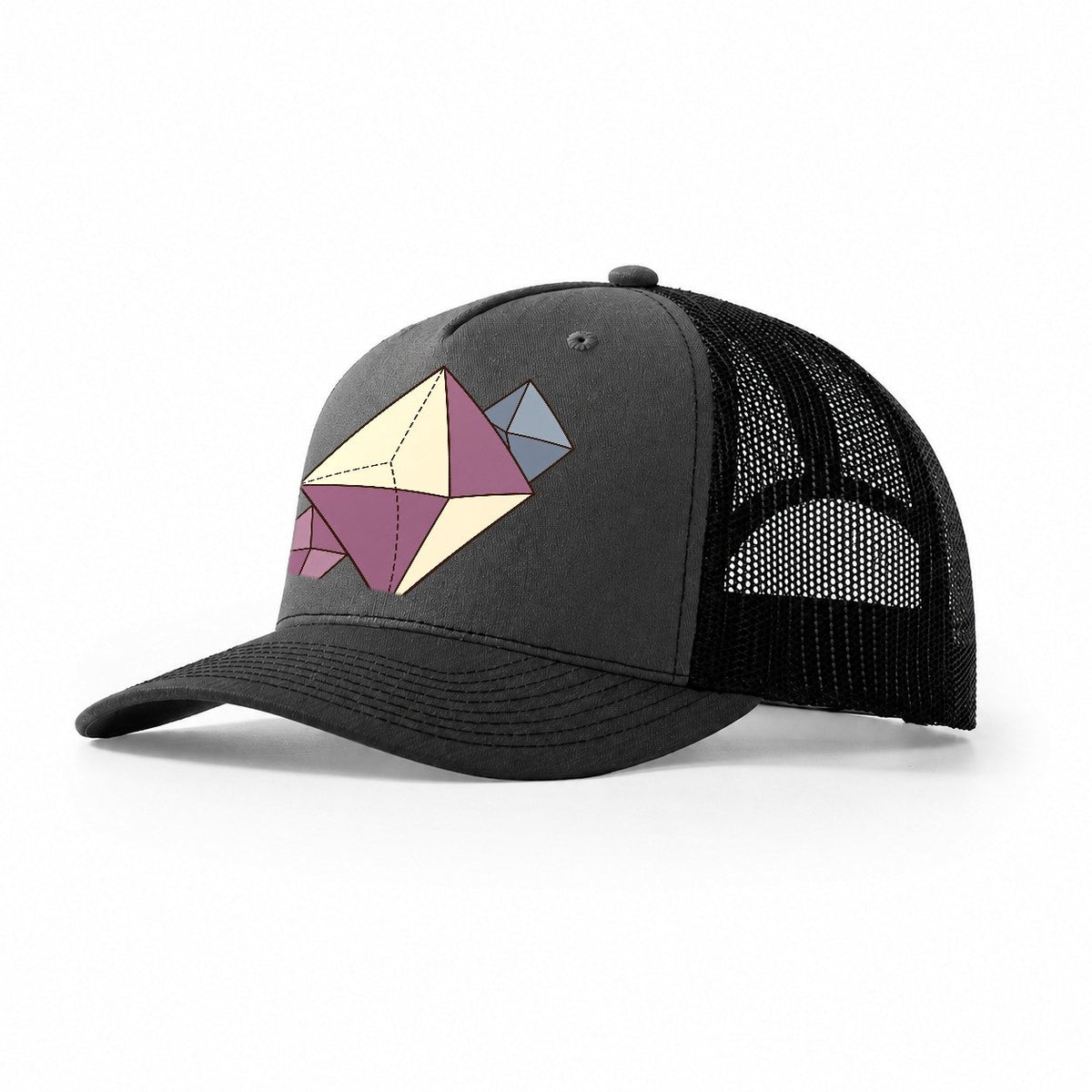 Fluorite Crystal Geometry Rocks And Minerals Trucker Hat – Dark Grey Black