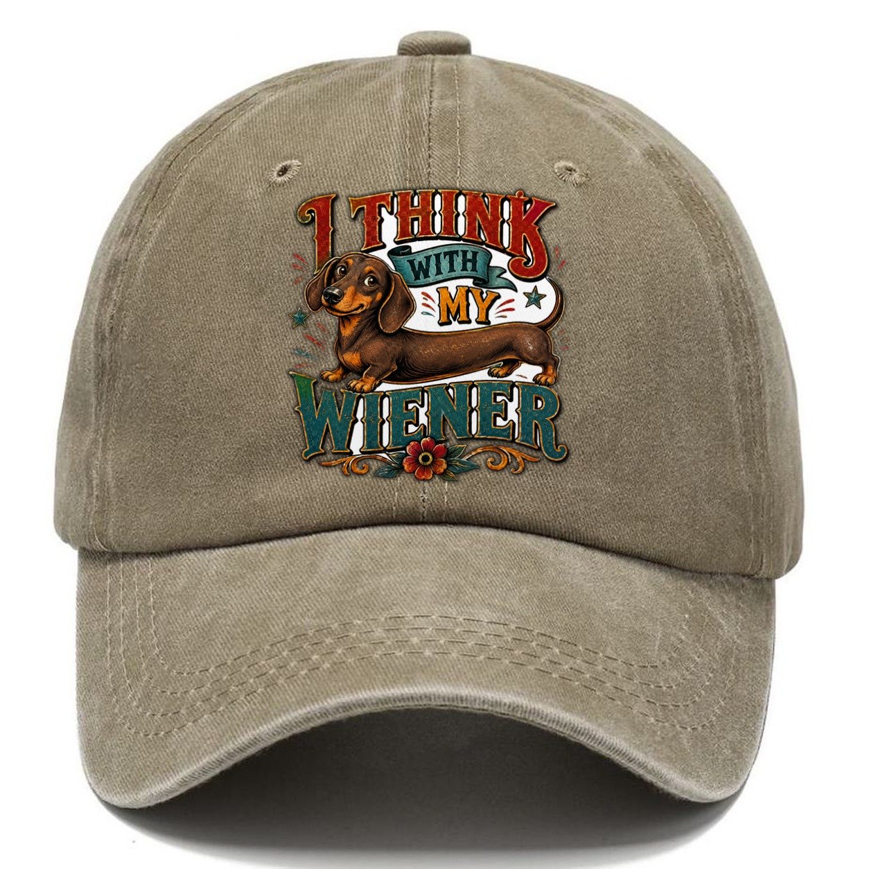 I Think With My Wiener Dachshund Classic Cap – Warm Sand