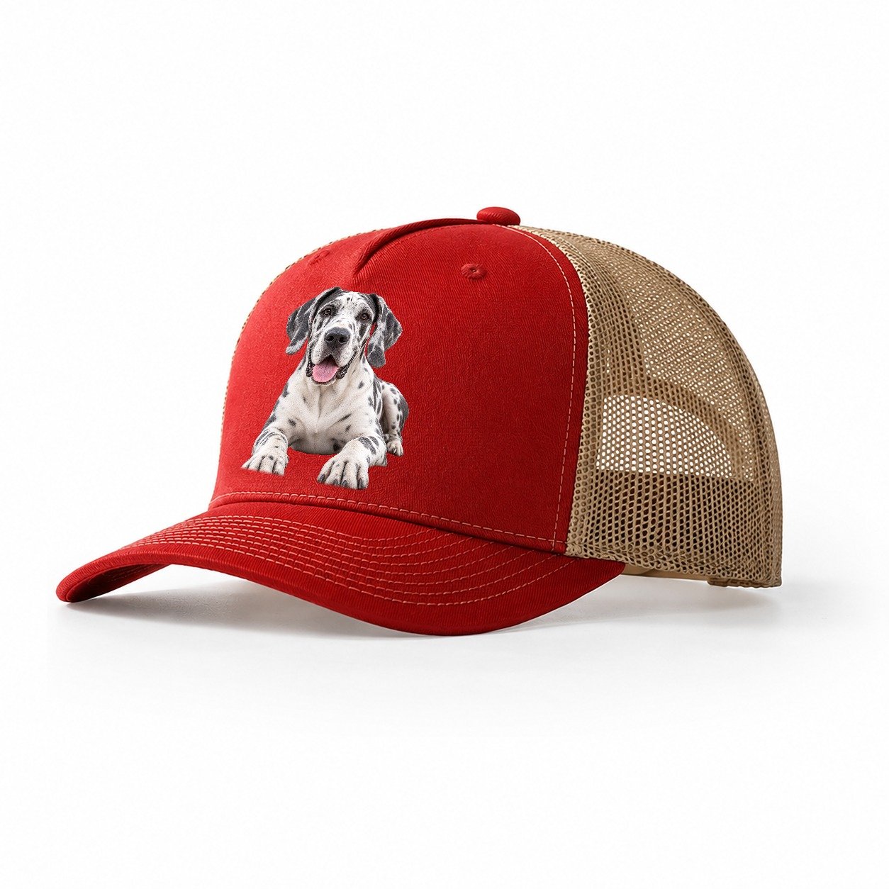 Great Dane Lying Down Top Breeds Trucker Hat – Red Khaki