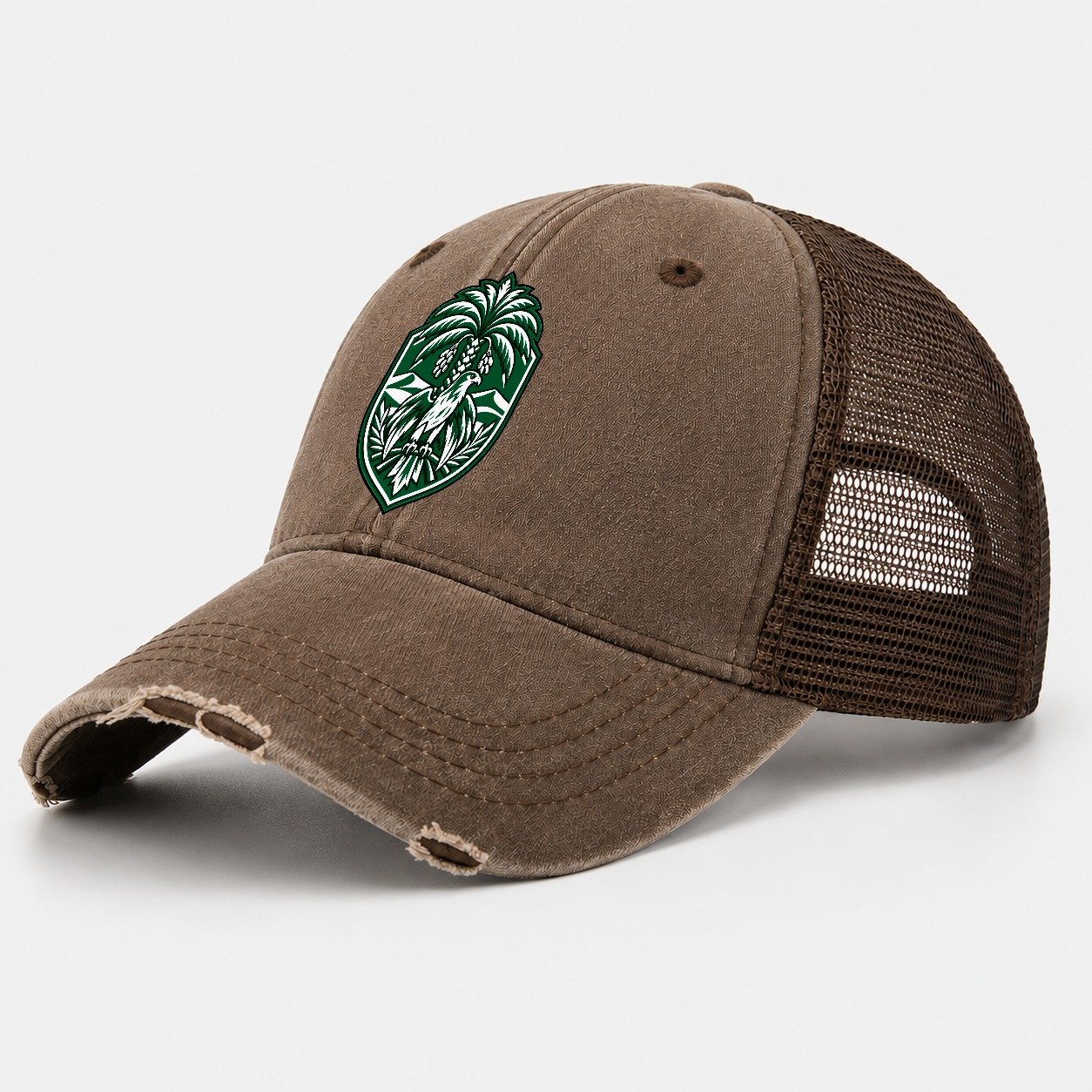 Saudi Arabia Minimal Emblem Country Logos Washed Trucker Hat – Coffee