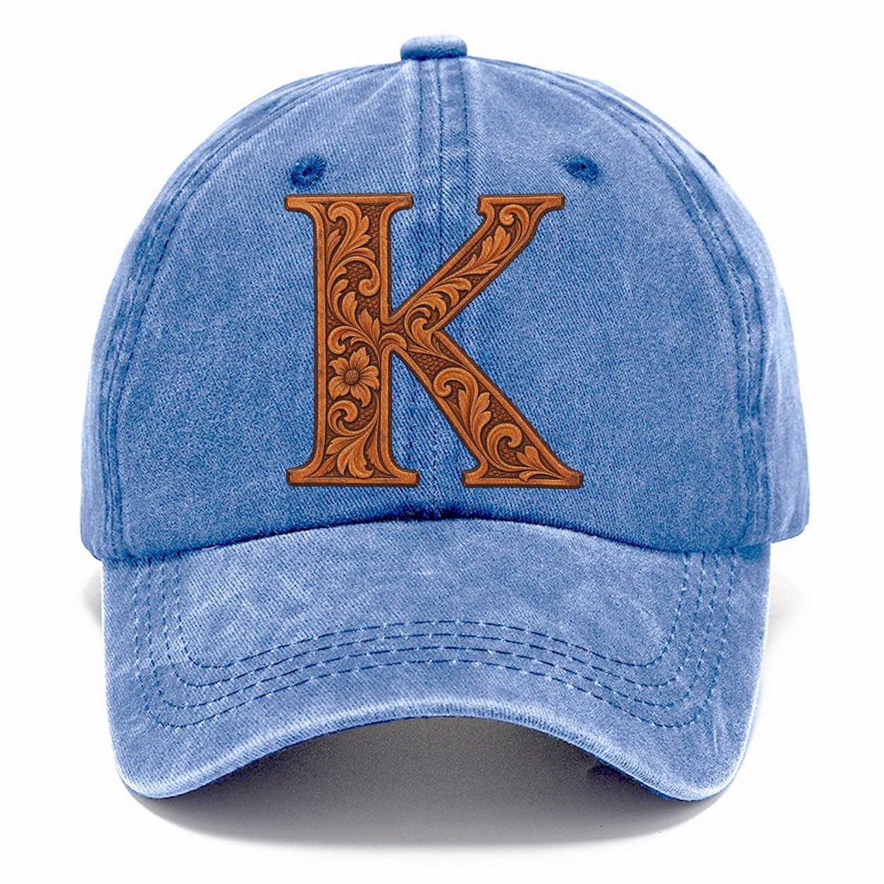 Tooled Leather K Monogram Classic Cap – Summer Sky