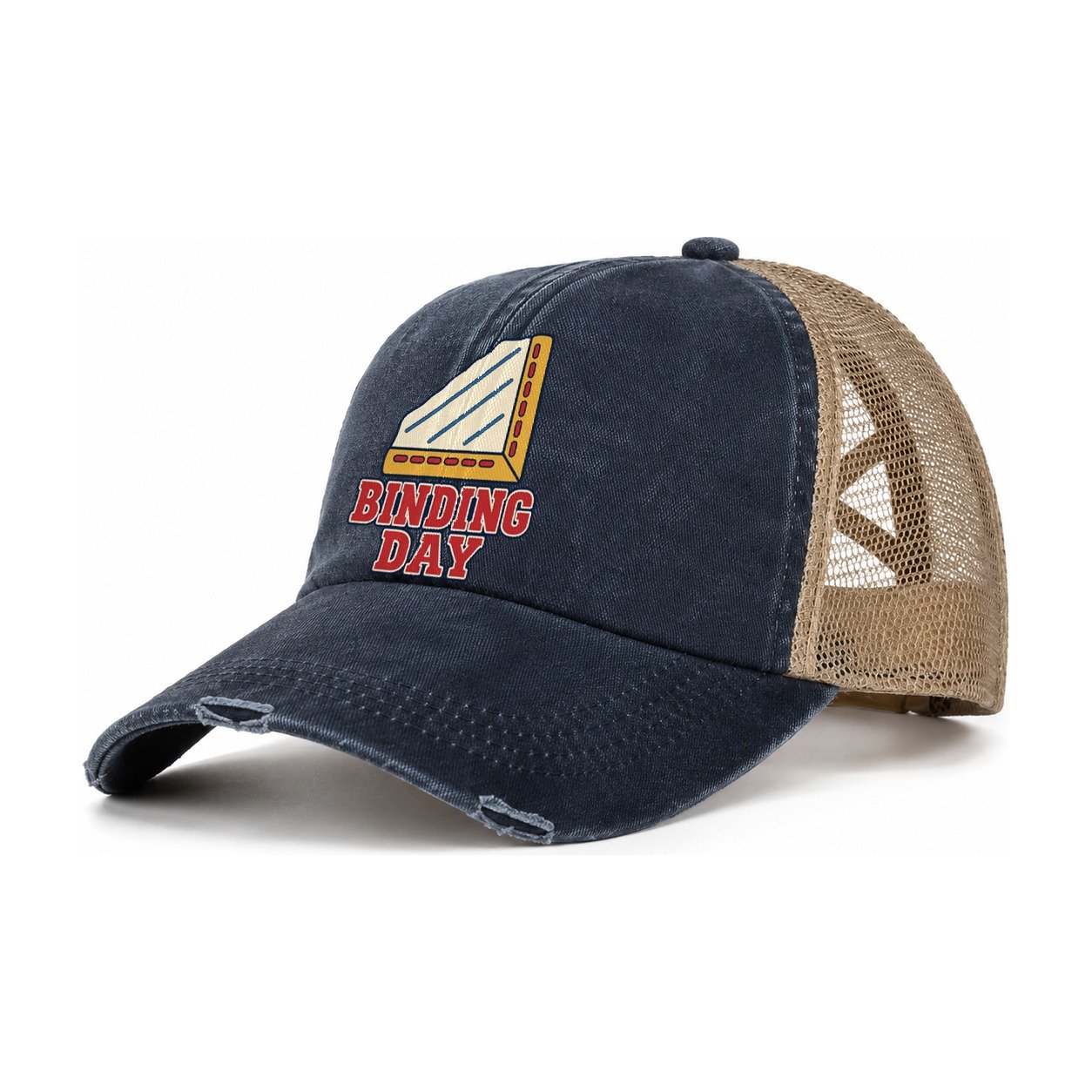 Binding Day Sewing And Quilting Women's Ponytail Trucker Hat – Navy Khaki