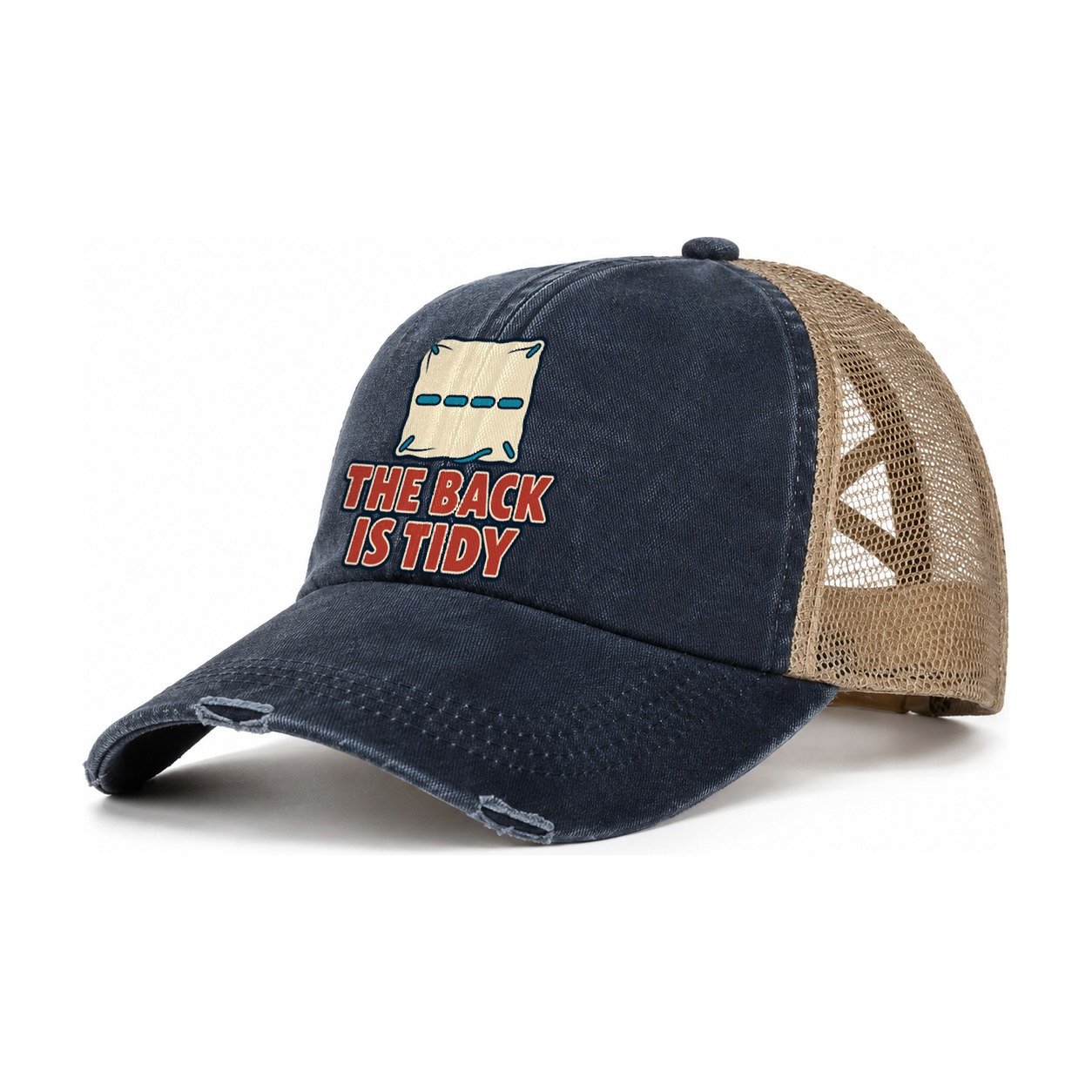 The Back Is Tidy And Needlework Women's Ponytail Trucker Hat – Navy Khaki