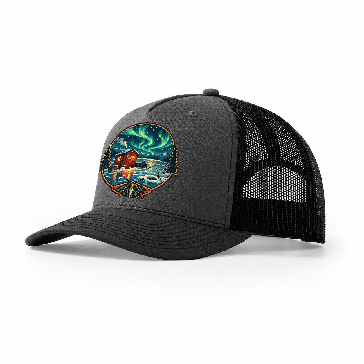 Northern Ice Shack Night Fishing Club Trucker Hat – Dark Grey Black