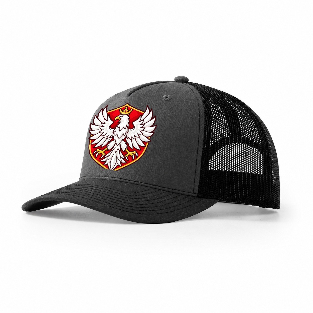 Poland Minimal Emblem Country Logos Trucker Hat – Dark Grey Black