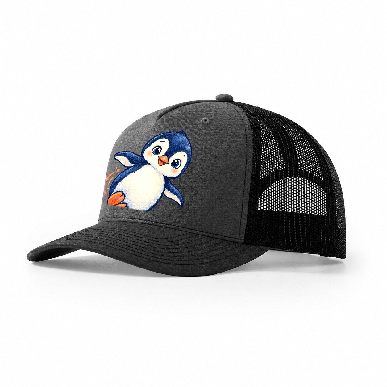 Penguin Side Slide Sea Sprite Trucker Hat – Dark Grey Black