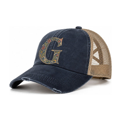 Wildflower G Monogram Women's Ponytail Trucker Hat – Navy Khaki