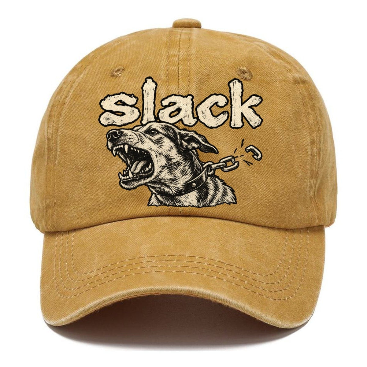 A Dog Head Straining Forward Against A Chain That Has Just Snapped Bark For Me Classic Cap – Golden Harvest