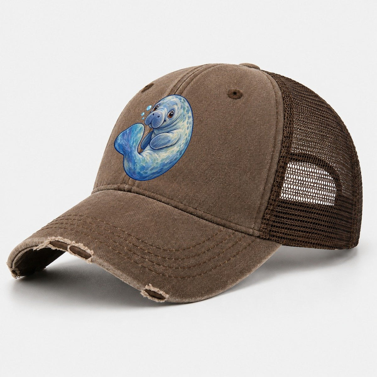 Manatee Curled Drift Sea Sprite Washed Trucker Hat – Coffee