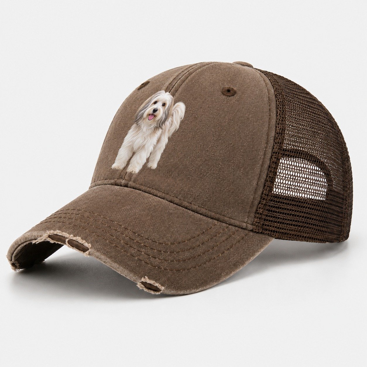 Havanese Standing Top Breeds Washed Trucker Hat – Coffee