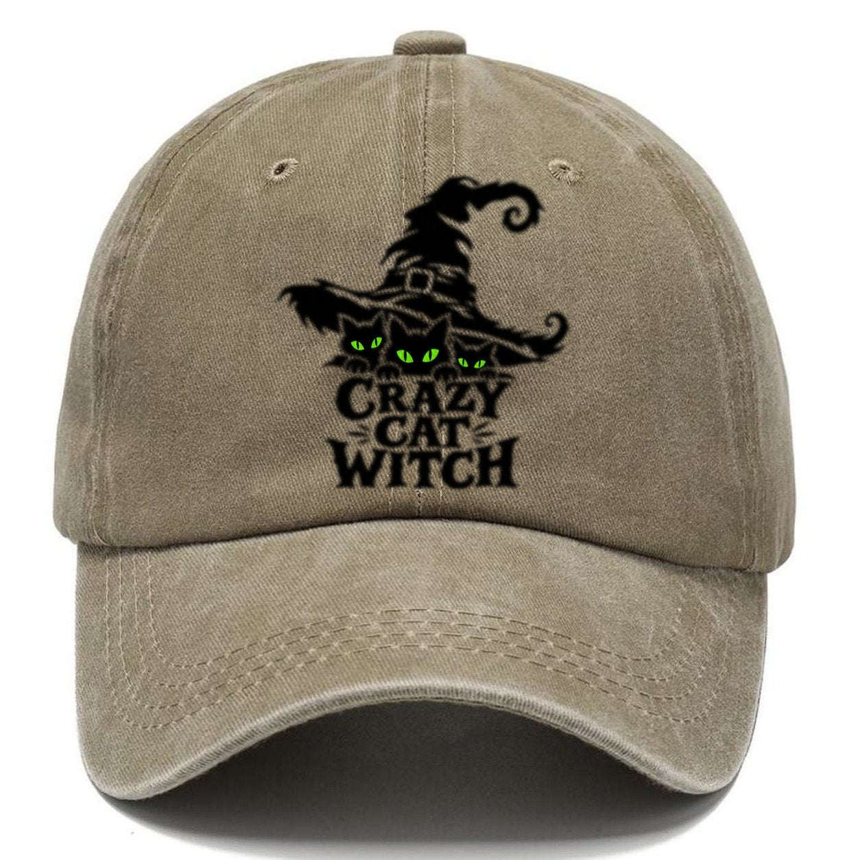 Crazy Cat Witch Slogan Witch Magic Classic Cap – Warm Sand