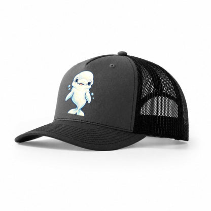 Beluga Whale Front Smile Sea Sprite Trucker Hat – Dark Grey Black