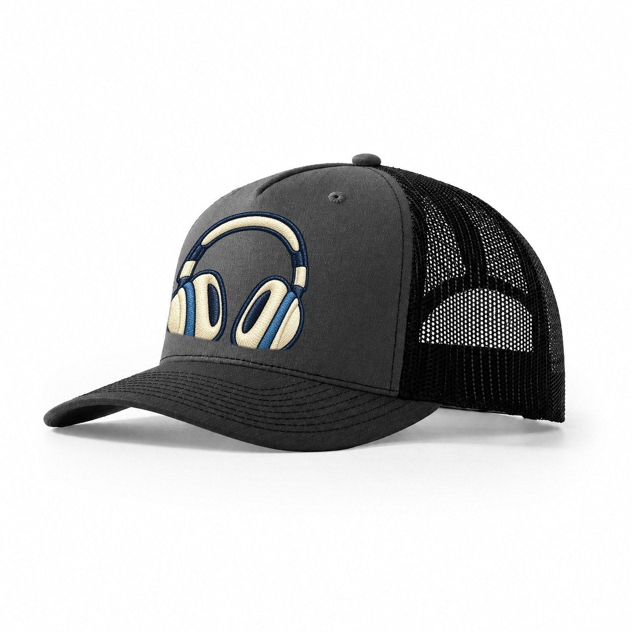 Over Ear Headphones Tiny Solo Marks Trucker Hat – Dark Grey Black