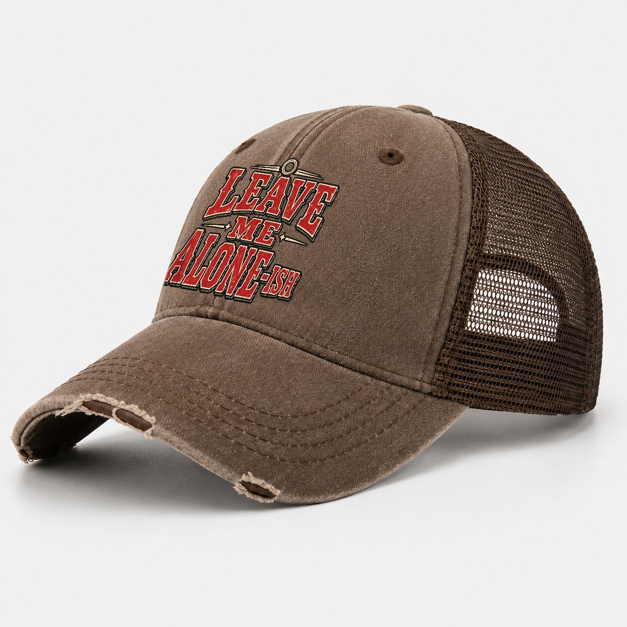 Leave Me Alone Ish American Wit Washed Trucker Hat – Coffee