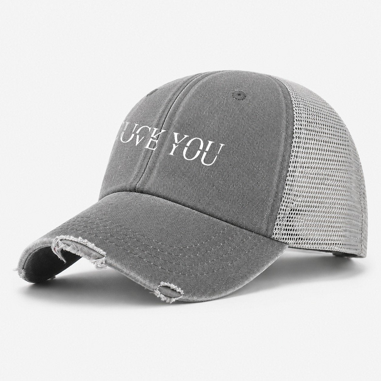 fucklove-you-classic Washed Trucker Hat – Grey