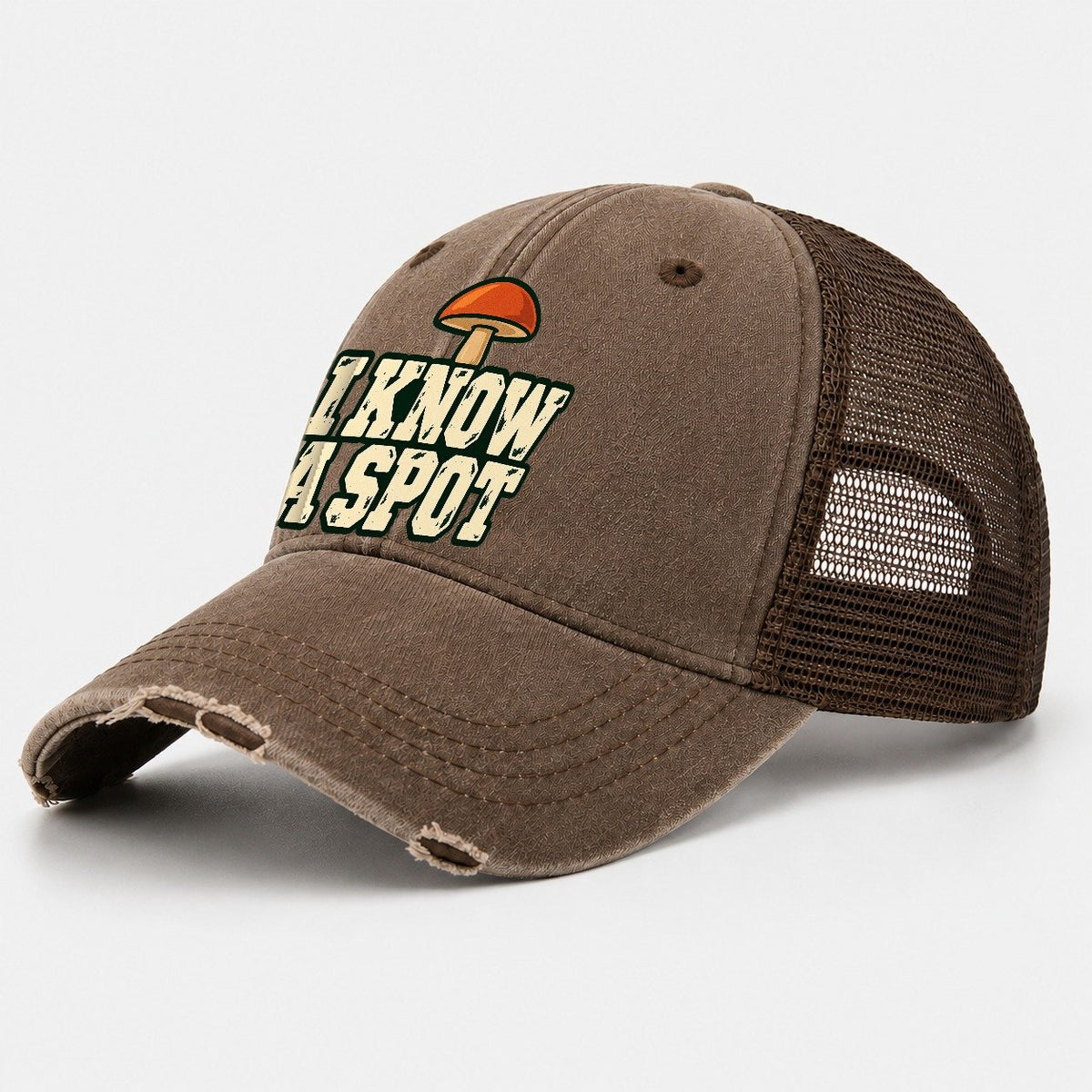 I Know A Spot Foraging And Mycology Washed Trucker Hat – Coffee