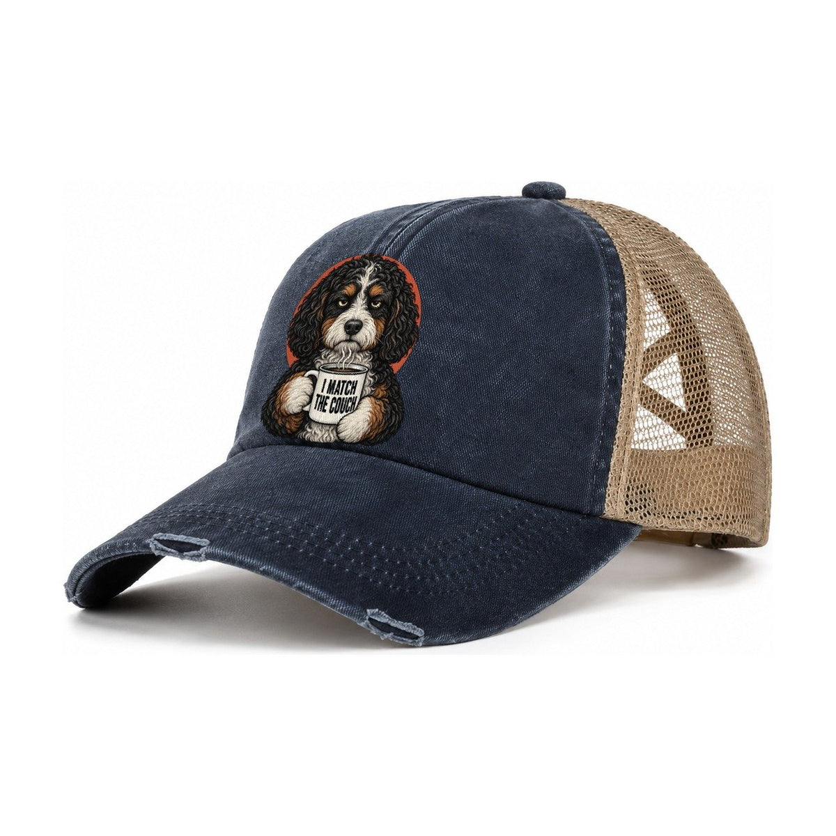 Bernedoodle Mug Truths Dog Mug Truths Women's Ponytail Trucker Hat – Navy Khaki