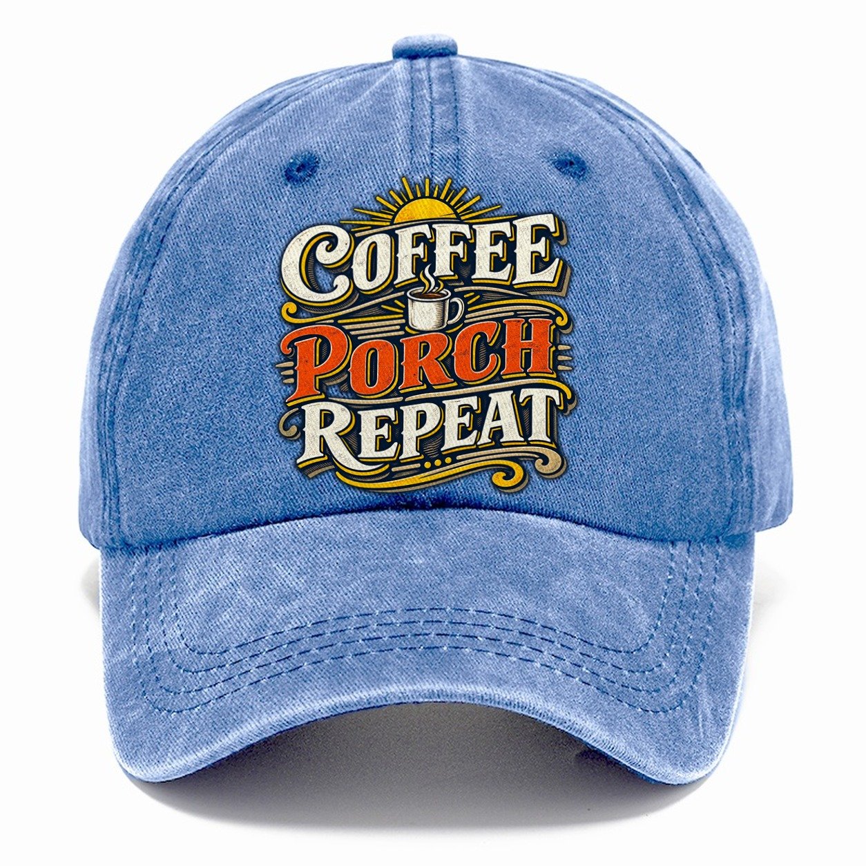 Coffee Porch Repeat Retired Living Classic Cap – Summer Sky