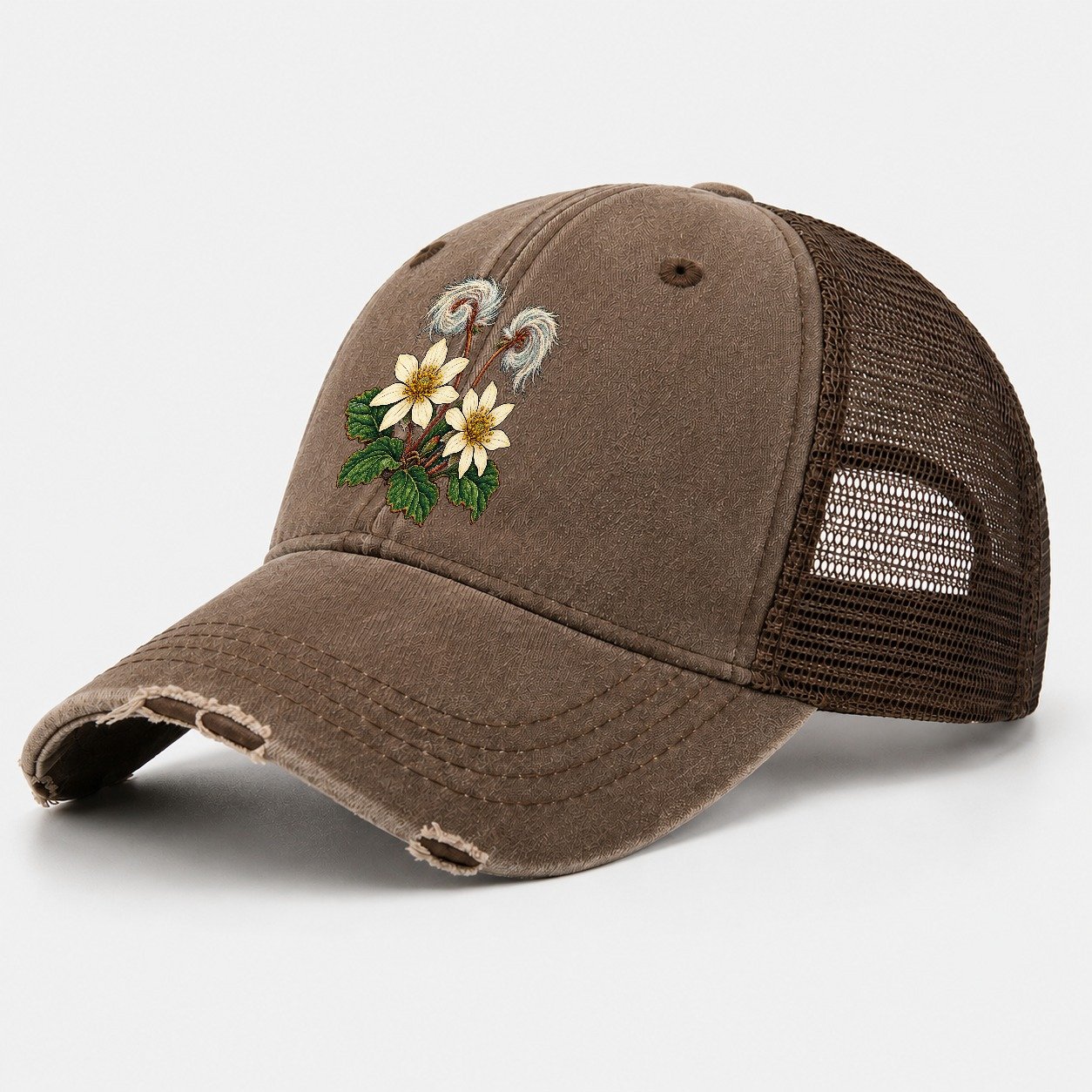 Northwest Territories Mountain Avens Canada Cultural Icons Washed Trucker Hat – Coffee