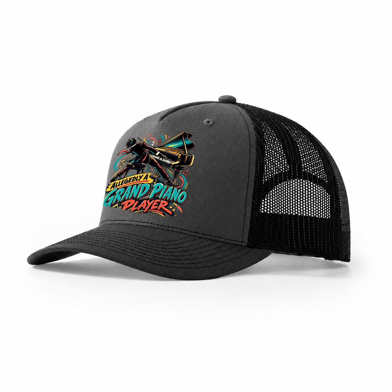 Allegedly A Grand Piano Player Music Instruments Trucker Hat – Dark Grey Black